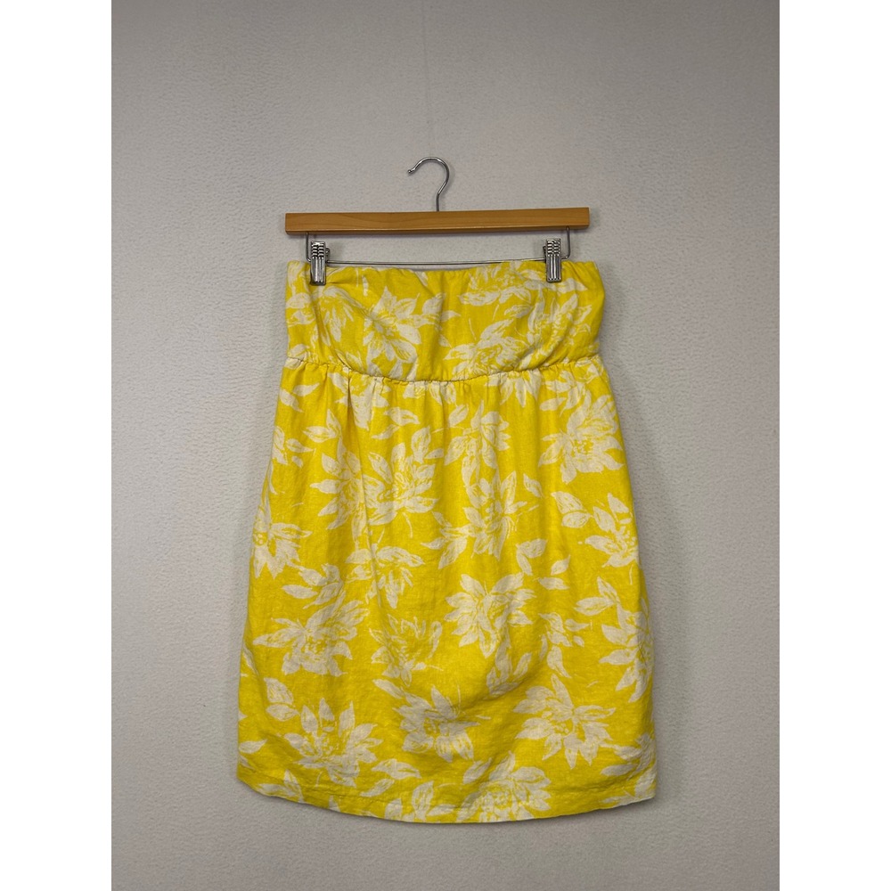 Boho Tropical Forever 21 Womens Large Yellow Floral Linen Blend Strapless Dress